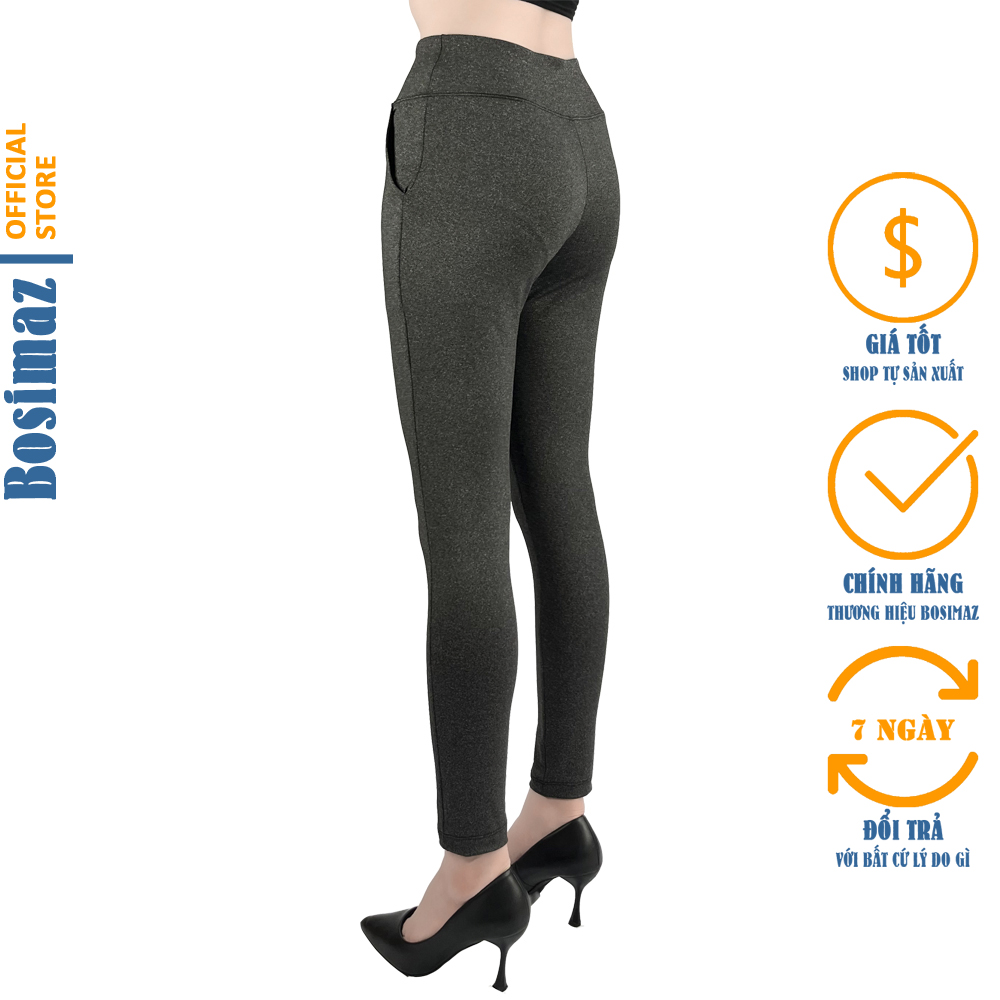 Quần Legging Nữ Bosimaz MS119 dài túi trước màu tiêu xám đậm cao cấp, thun co giãn 4 chiều, vải đẹp dày, thoáng mát không xù lông.