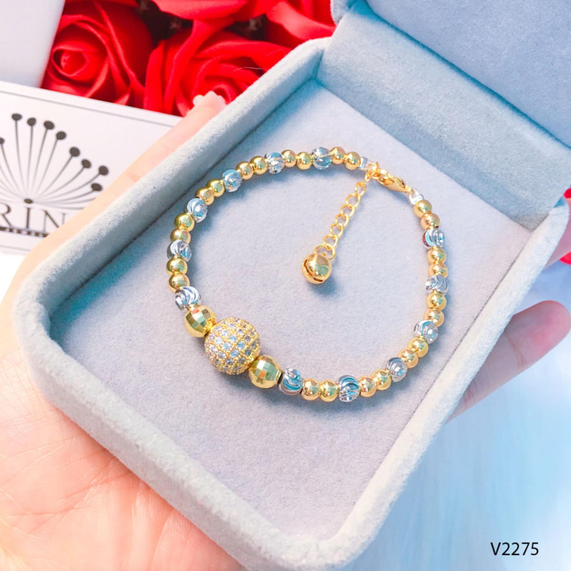 Vòng tay lắc tay bi 2 màu đính đá thiết kế cao cấp Orin V2275 - Long Tien