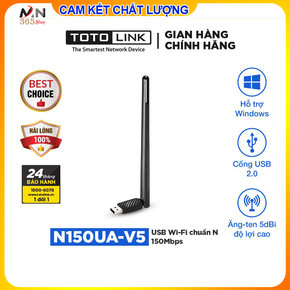 Usb thu wifi totolink n150ua-v5 chuẩn n tốc độ 150mbps