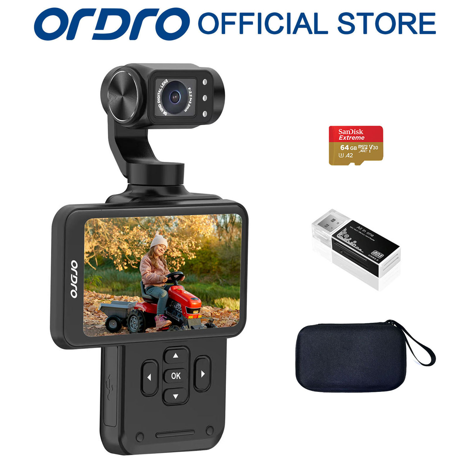  ORDRO M5 5K Vlogging Camera Small Handheld Camcorder with 3-Axis Stabilizer 120° Ultra-Wide Angle IR Night Vision 3.5'' Rotatable IPS Screen for Photography YouTube TikTok 