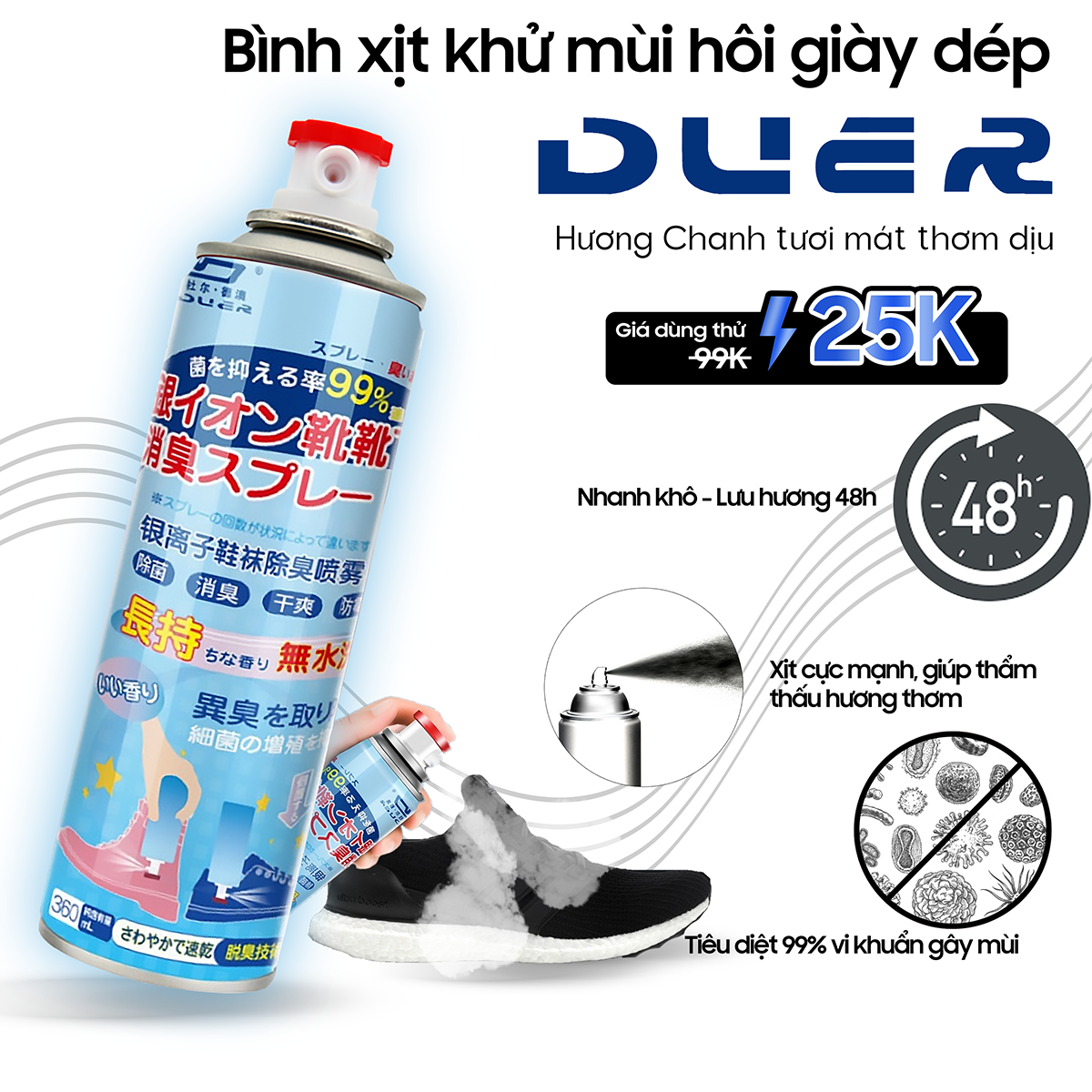 Bình xịt khử mùi hôi giày dép Nano Bạc diệt khuẩn, chai sịt làm thơm tủ quần áo, hết mùi tất chân, vớ chân lưu hương lâu