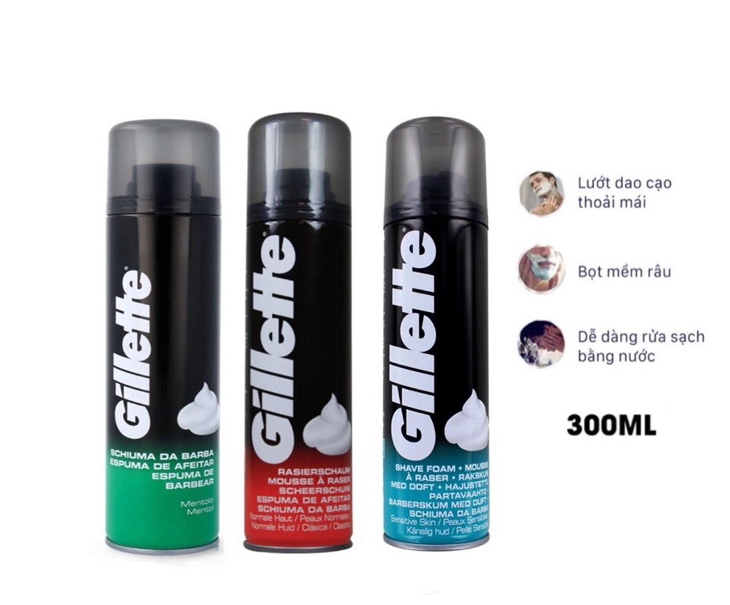 Bọt cạo râu Gillette Foamy Shave Foam của UK mỗi chai 300ml