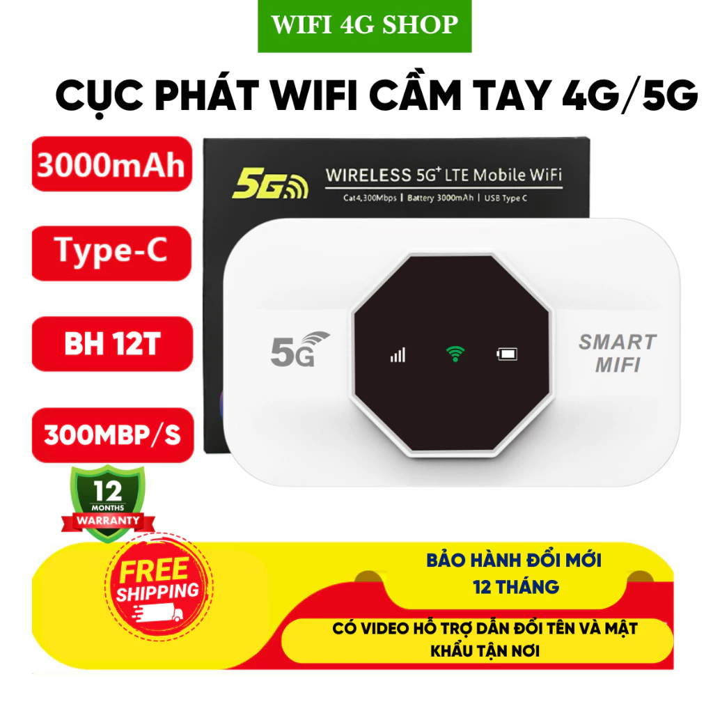 Cục Phát wifi từ sim 4G/5G SMART MIFI sóng cực mạnh - Hỗ trợ vừa sạc vừa dùng (Trắng).