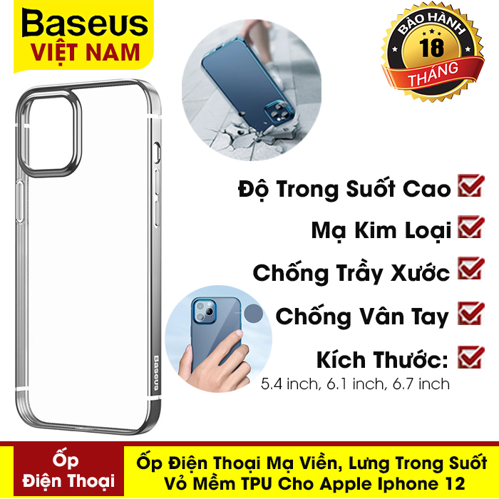 Ốp điện thoại Baseus cho iPhone   12-mini-pro-promax,chống vân tay, mạ viền, lưng trong suốt, vỏ mềm nhựa TPU - Phân phối chính hãng tại Baseus Việt Nam