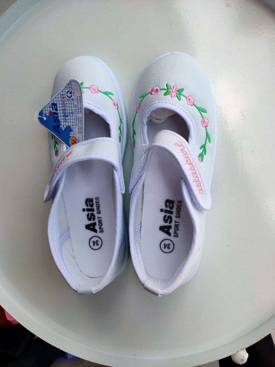 Giày Bata ASIA vải dán trắng thêu hoa cho bé gái size 30-36