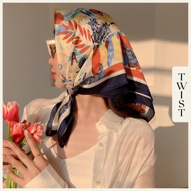 Khăn lụa vuông unisex 70 70x70 turban bandana cao cấp, làm áo yếm làm băng đô kiểu pháp khăn trùm đầu khăn mỏ quạ
