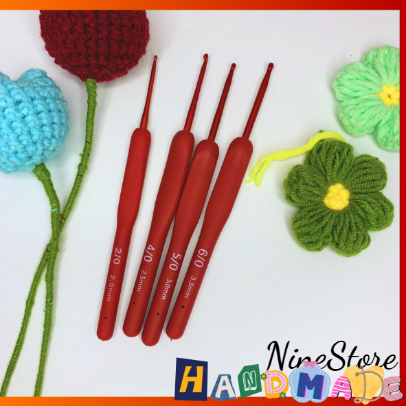 Kim móc đỏ, kim móc cán kim loại dùng móc thú, hoa, phụ kiện_NineStore