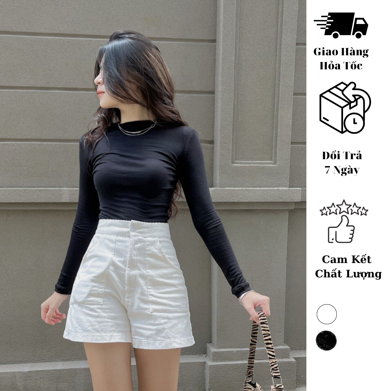 Áo thun ôm body tay dài vải thun gân JUNE.SG