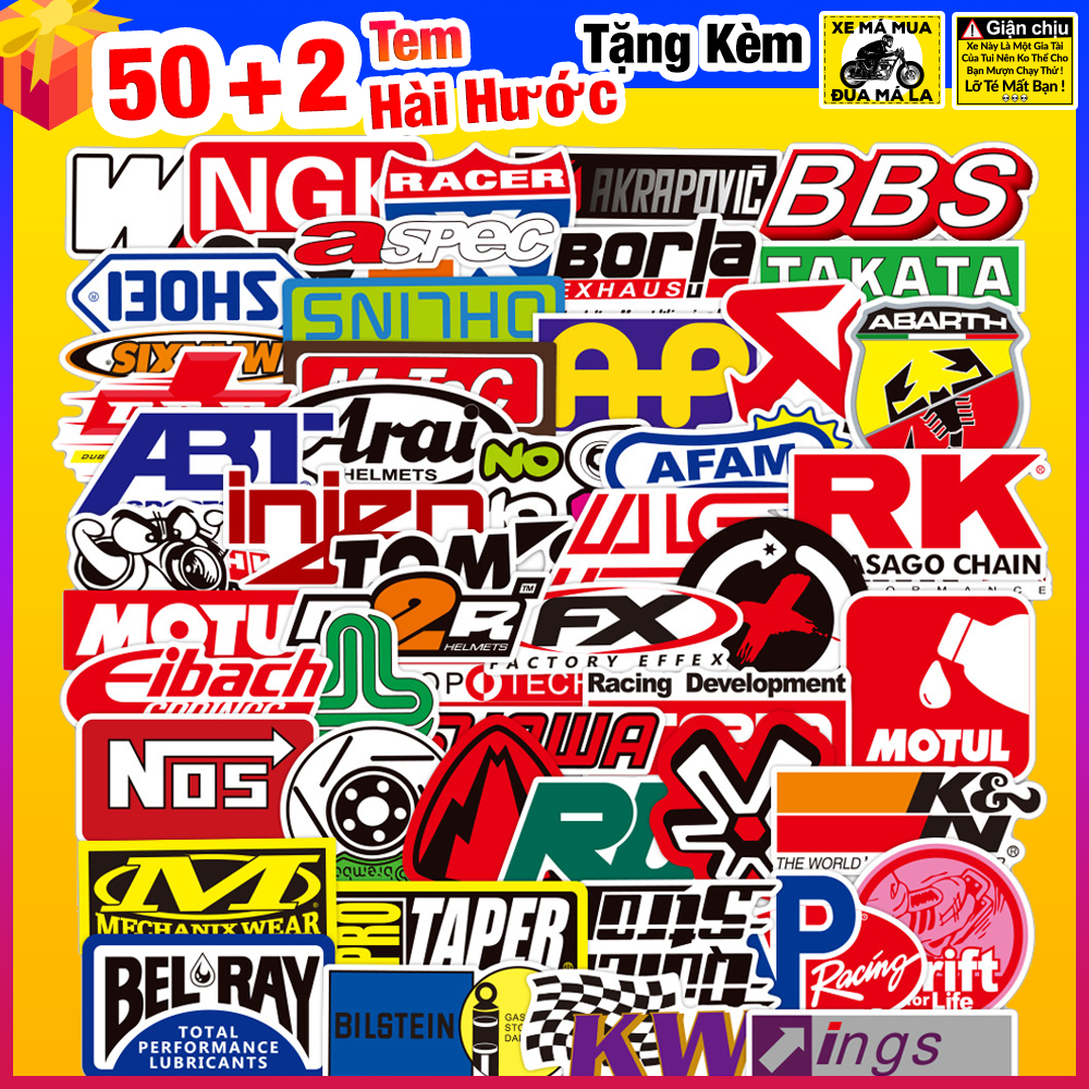Bộ 50 Tem Dán Xe Máy Motul NGK Ohlins AGV Ohlins Dream Wave Exiter Winner - Hình Dán Sticker Decal Dán Xe Máy Laptop Mũ Bảo Hiểm Valy