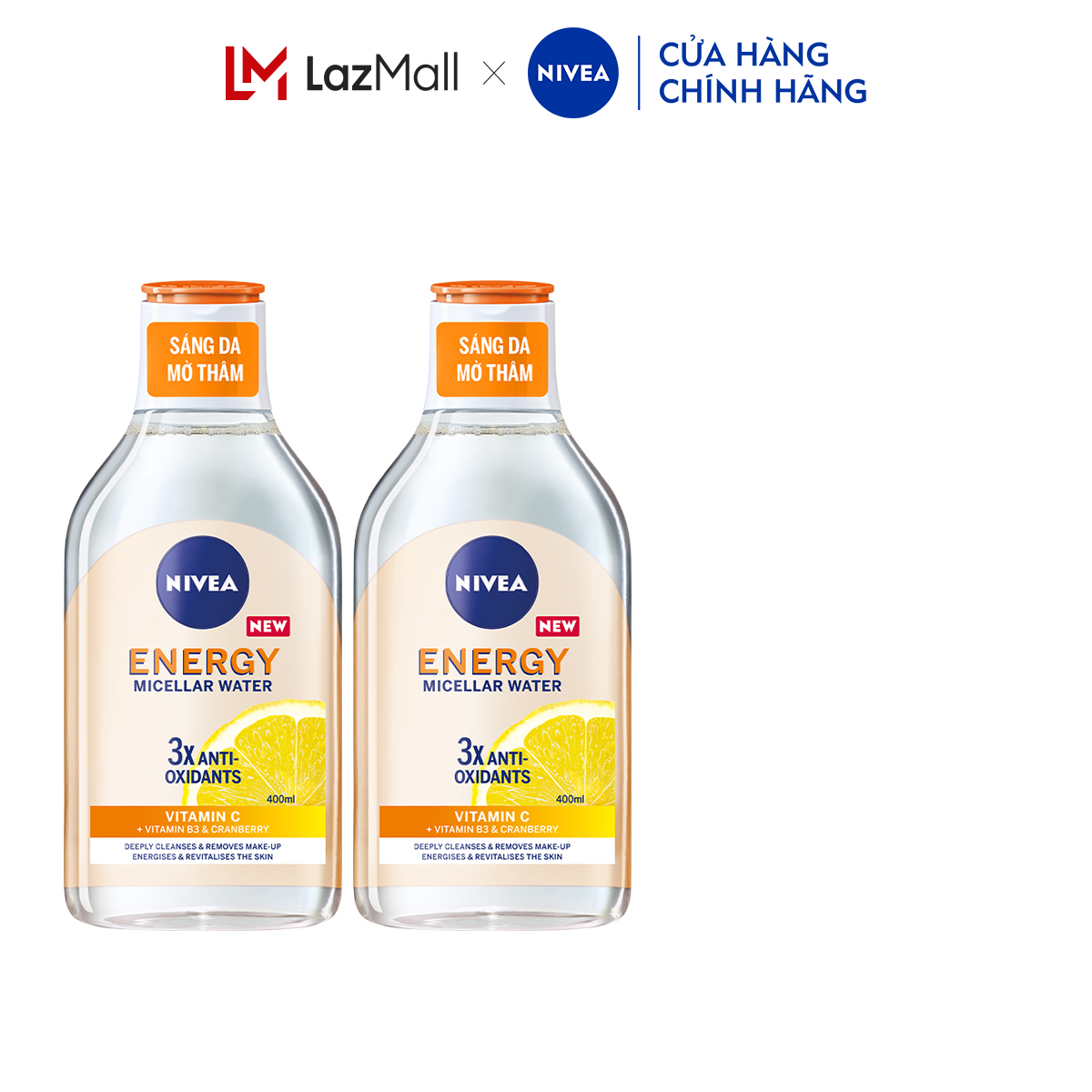 Bộ 2 nước tẩy trang nivea energy micellar water vitamin c dưỡng sáng mờ thâm nhập khẩu từ đức - 94244x2
