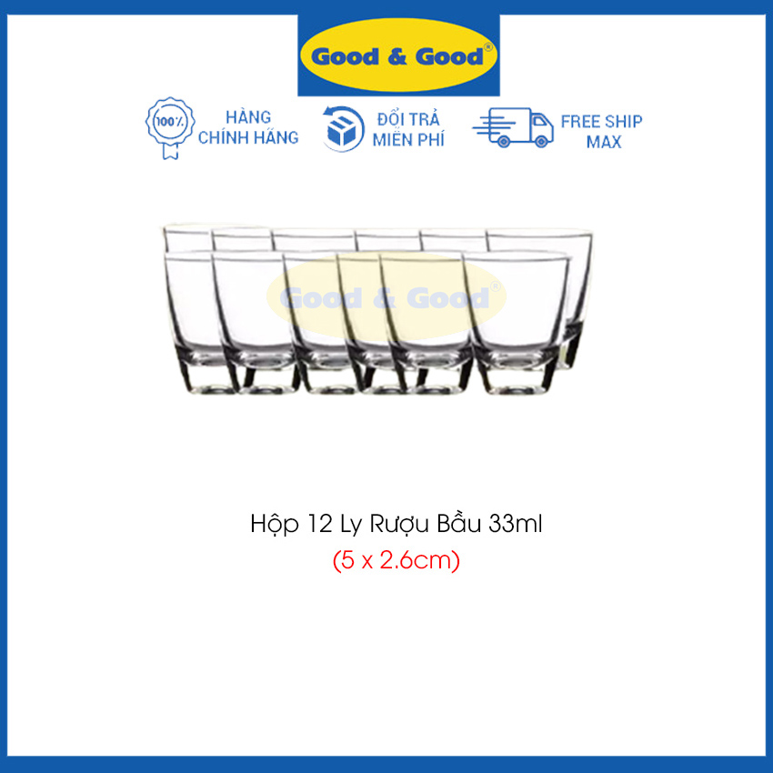 Hộp 12 cái ly thủy tinh uống rịu 33ml cao cấp sang trọng chén thuỷ tinh
