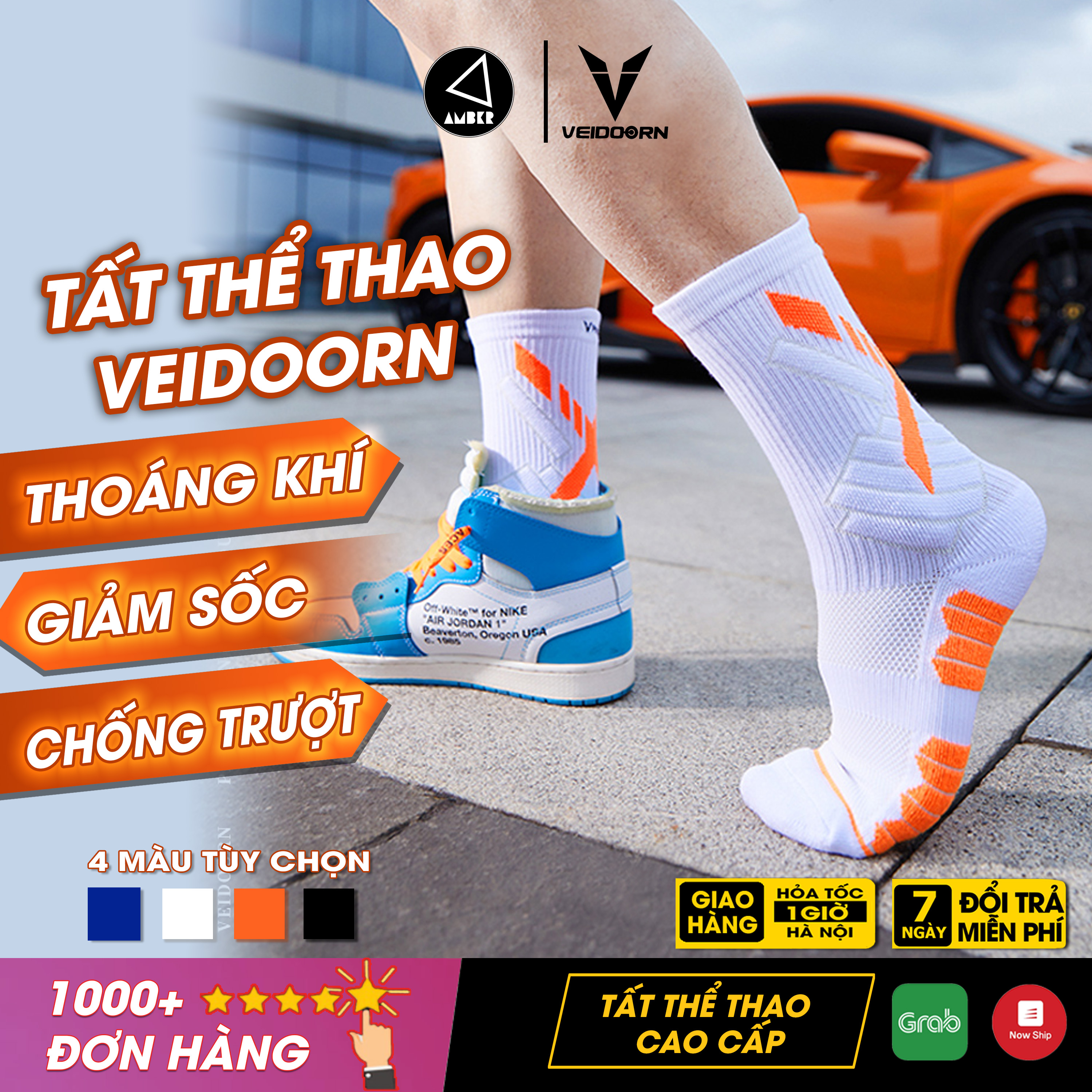 Tất Thể Thao Đá Bóng Veidoorn, Vớ Đá Banh Cao Cổ Nam Nữ, Kháng Khuẩn, Khử Mùi VT001 - AMBERVIETNAM