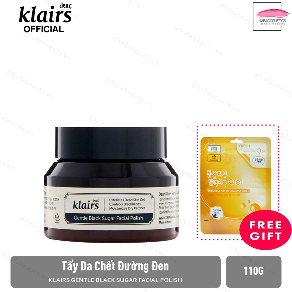 Tẩy Da Chết Đường Đen, Dịu Nhẹ, Làm Sạch Mụn Đầu Đen Klairs Gentle Black Sugar Facial Polish 110g + Tặng Mặt Nạ 3W Clinic - HAFA STORE