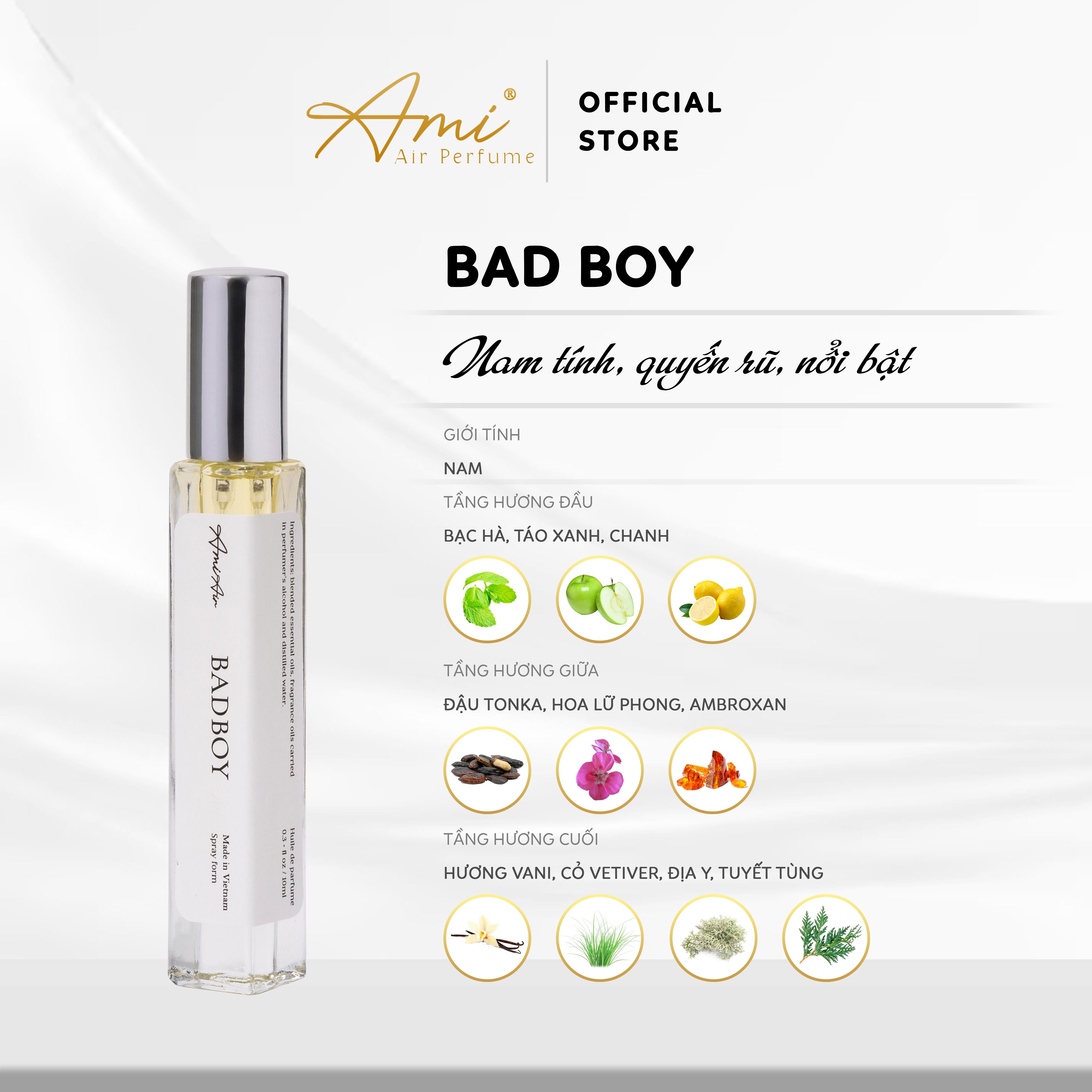 Nước hoa nam ami air bad boy mùi hương nam tính, quyến rũ , nỗi bật dạng xịt 10ml