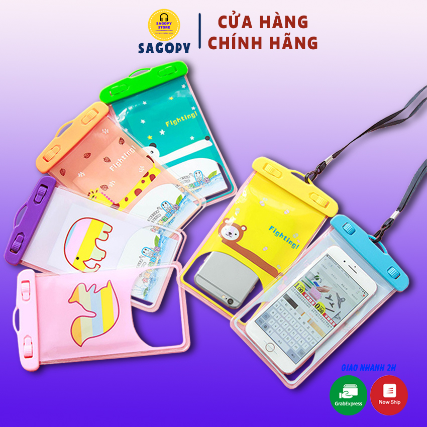 Túi chống nước điện thoại đeo cổ treo tay hoạt hình, túi đựng điện thoại chống nước cho iphone đi bơi, tắm biển Sagopy