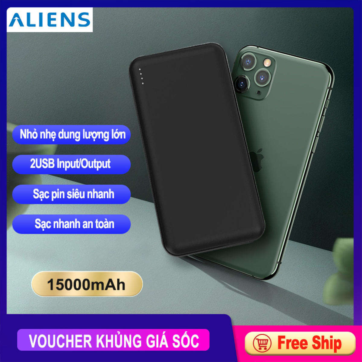 Pin sạc dự phòng 15000mAh mini Công suất lớn Sạc nhanh, 2 cổng USB,Siêu mỏng,Siêu nhẹ,Dành cho Android, ApplePin sạc dự phòng 15000mAh mini Công suất lớn Sạc nhanh, 2 cổng USB,Siêu mỏng,Siêu nhẹ,Dành cho Android, Apple