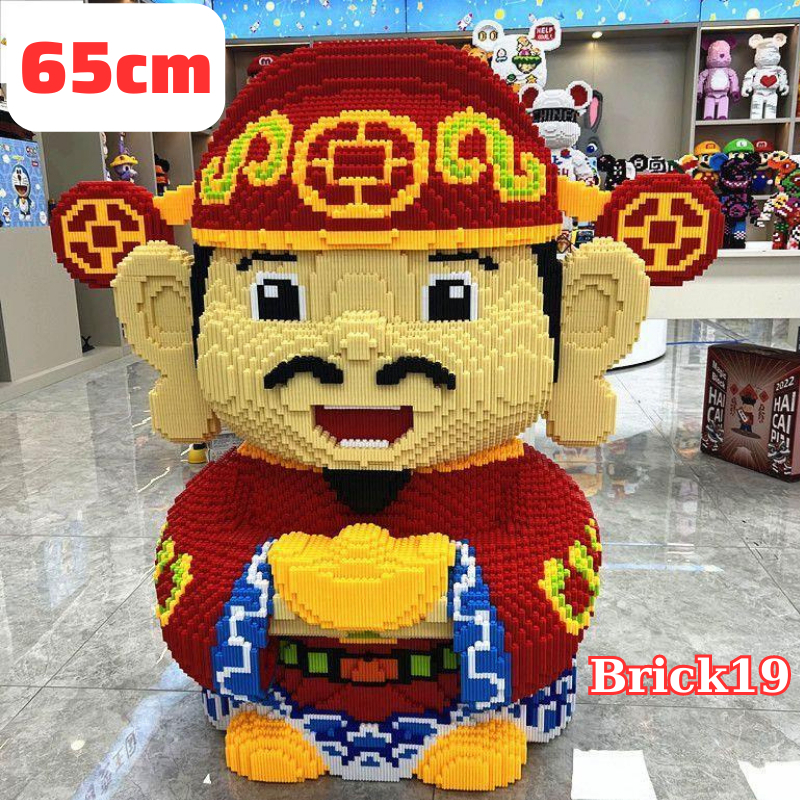 Mô hình 3d lắp ráp ông thần tài 65cm cỡ lớn, lego thần tài cỡ lớn 65cm, 41cm mang lộc đến mọi nhà tặng búa