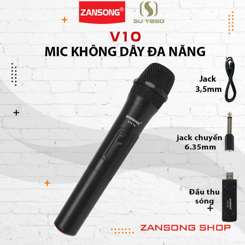 Micro không dây V10 - S22 cho loa kéo - micro không dây tương thích các dòng có mic cổng 6.5 bluetooth karaoke Zansong