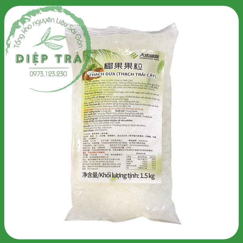 Thạch Dừa Daidu Đài Loan Gói 1.5kg - Dòng THẠCH GIÒN SẦN SẬT, rất hợp trà hoa quả/trà sữa