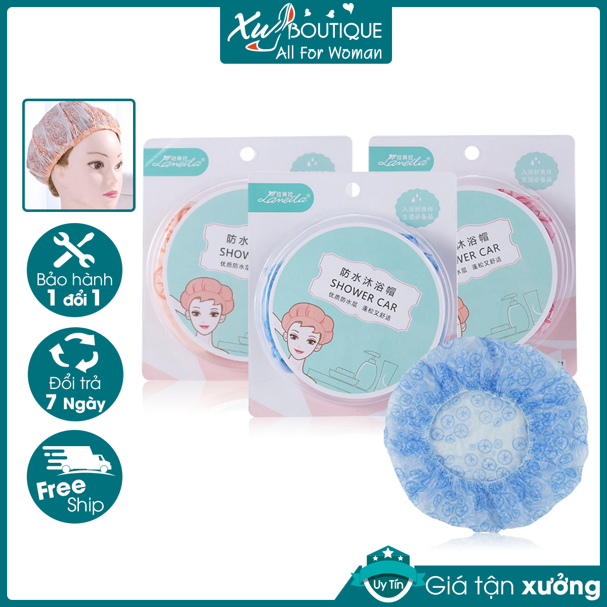 Mũ Tắm, Trùm Tóc Đội Đầu Shower Car Full Box Dày Dặn