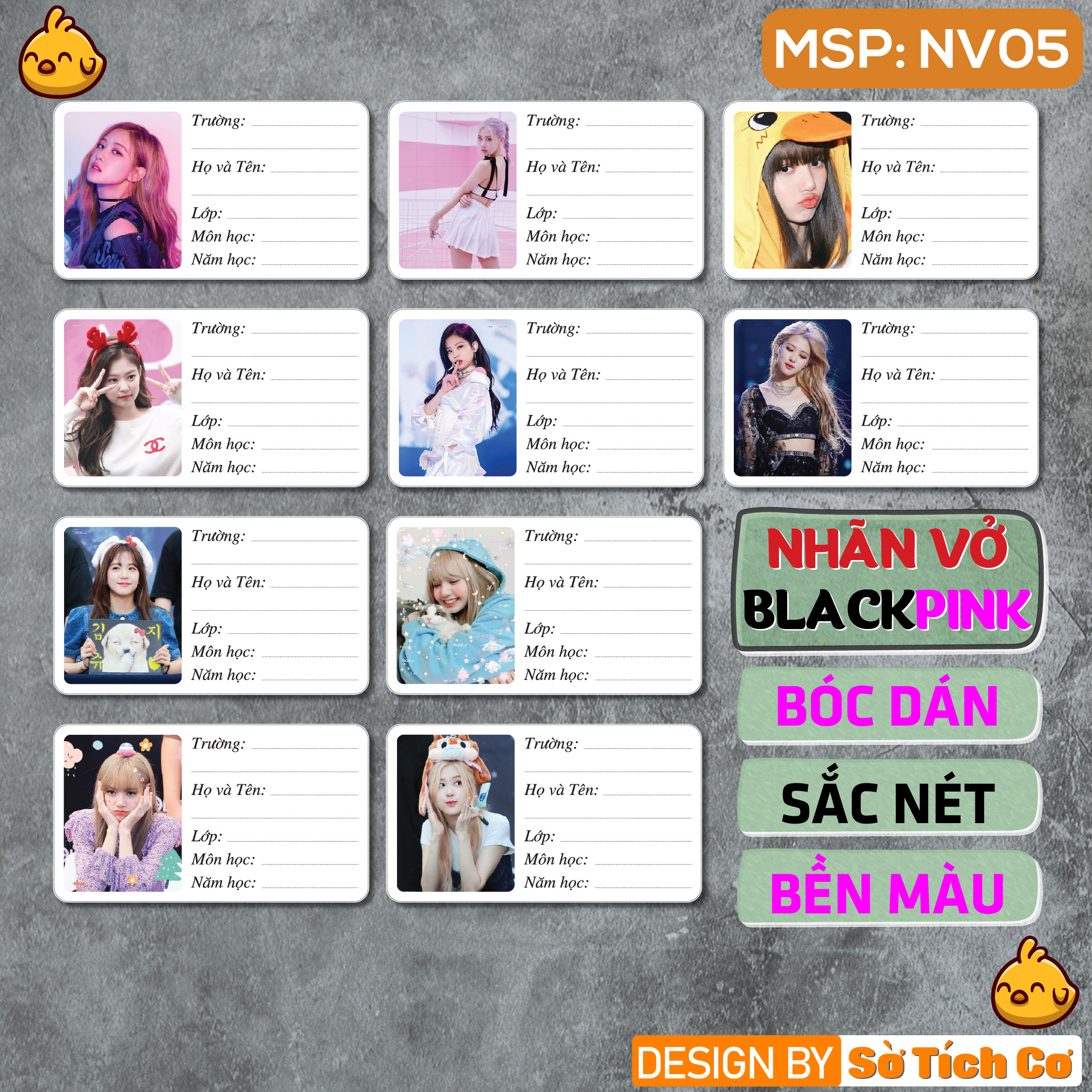 Combo 10 nhãn vở blackpink - nhãn dán vở - nhãn dán sách - nhãn dán tập msp: nv05