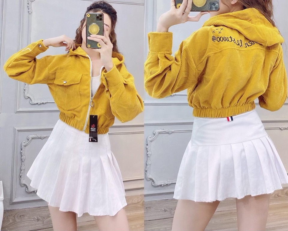 [HCM]Áo Khoác Nữ Lửng Nhung Gân Tăm Thêu Thời Trang Cao Cấp Siêu Sang Chảnh