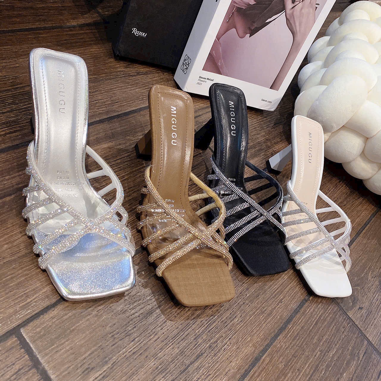 Dép cao gót 7P quai rọ phối đá sang chảnh form chuẩn đẹp cực tôn dáng Guốc nữ MTShoes