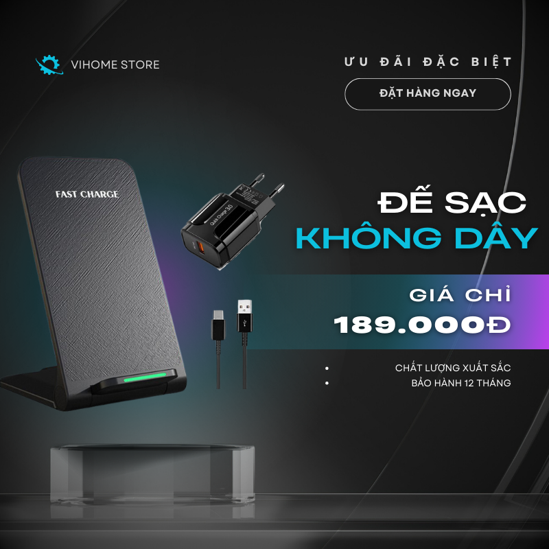 Đế Sạc Không Dây Wireless Charging 15W Cho Điện Thoại IOS Android Sạc Không Dây Nhanh Chuẩn Qi Có Đèn Báo Cáp Sạc