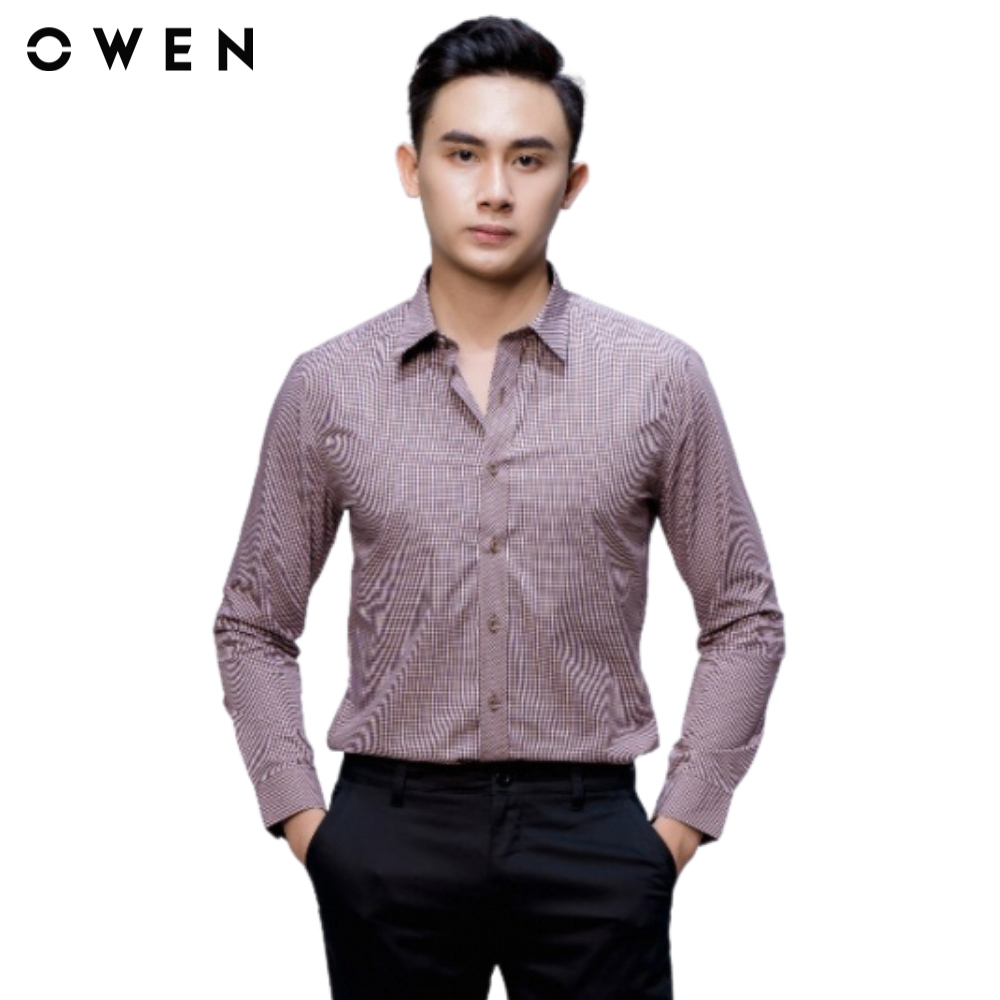 OWEN - Áo sơ mi dài tay Slim Fit AS61014D màu Nâu chất liệu Bamboo