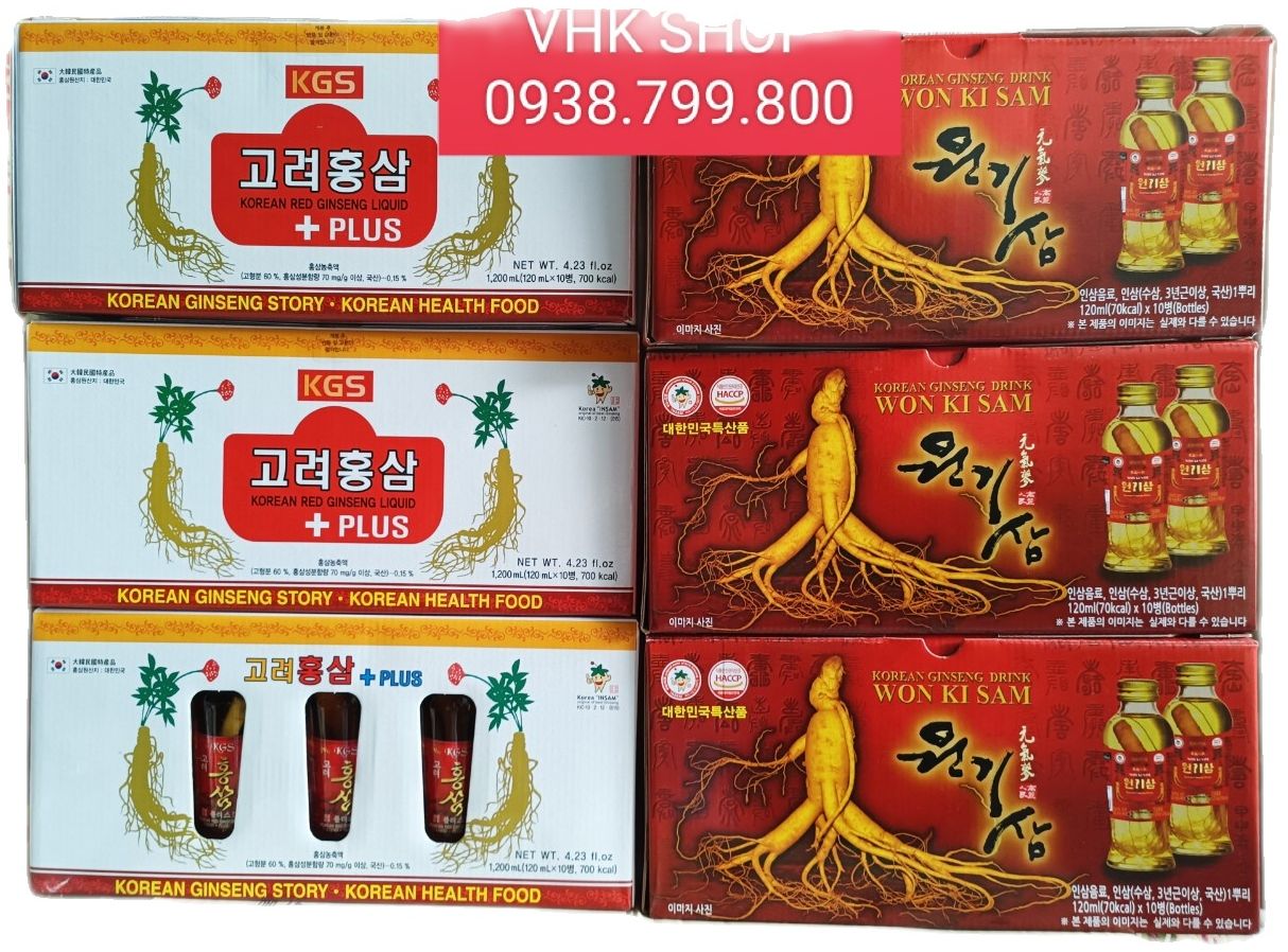 (nước hồng sâm có củ cao cấp wonkisam và kgs hàn quốc