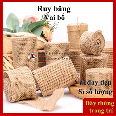 Cuộn ruy băng vải bố, ruy băng vải đay, cuộn dài 5m, làm handmade, decor, trang trí tiệc, thắt lơ