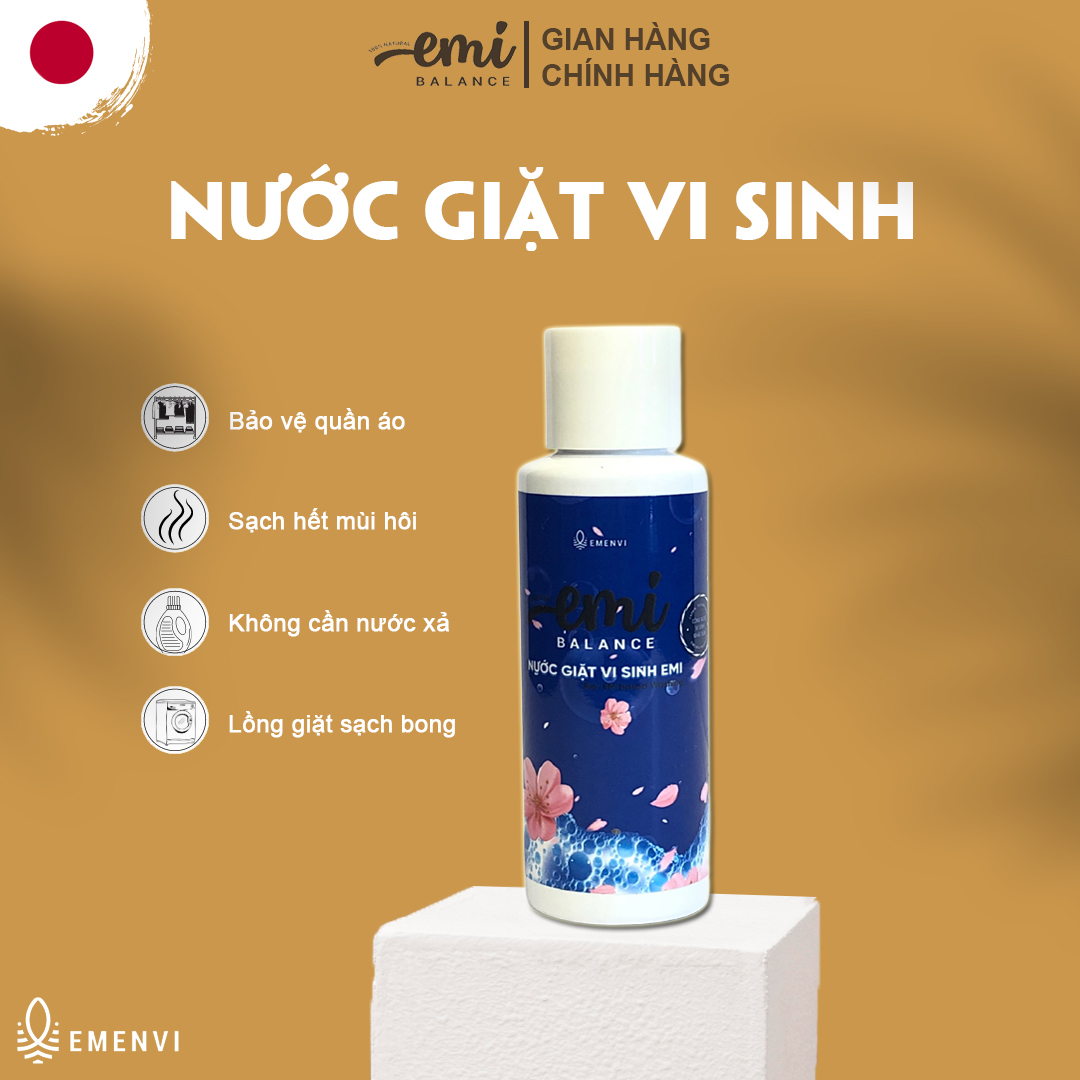 Nước giặt vi sinh  không cần nước xả Emi Balance giặt quần áo , đồ lót an toàn cho bé diệt  khử mùi hôi 100ml