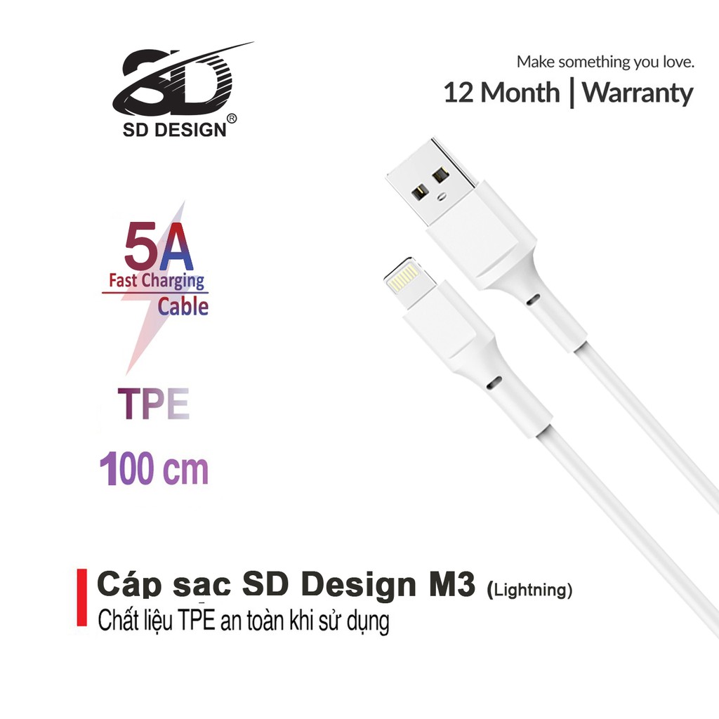Cáp sạc lightning chính hãng sd design m3 - sạc ổn định, chất liệu cao cấp, bảo hành 1 đổi 1