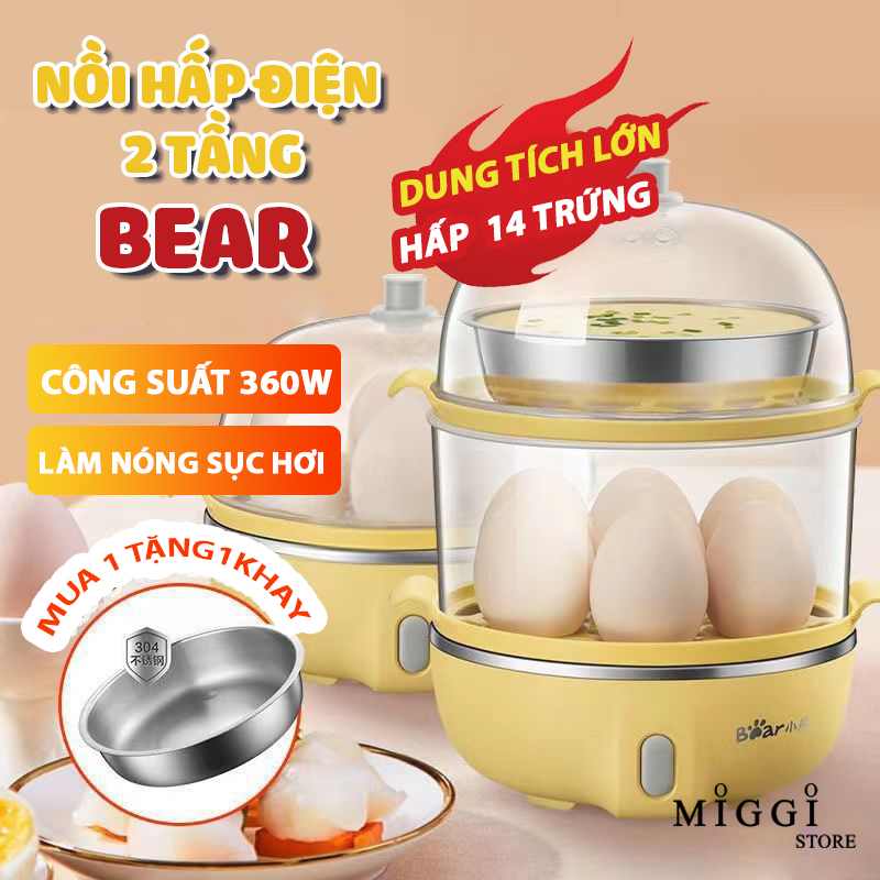 Nồi hấp điện 2 tầng Bear B14Q1 - Nồi hấp hơi mini chính hãng - Máy hấp bánh Bear - Máy luộc trứng đa năng