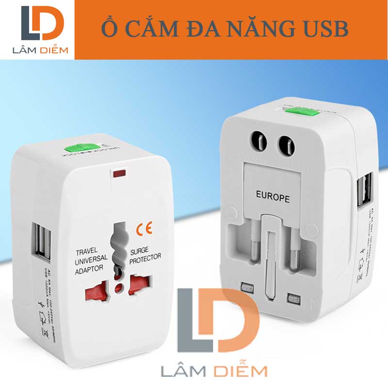 Ổ cắm điện du lịch chuyển đổi đa năng cao cấp tích hợp cổng sạc USB