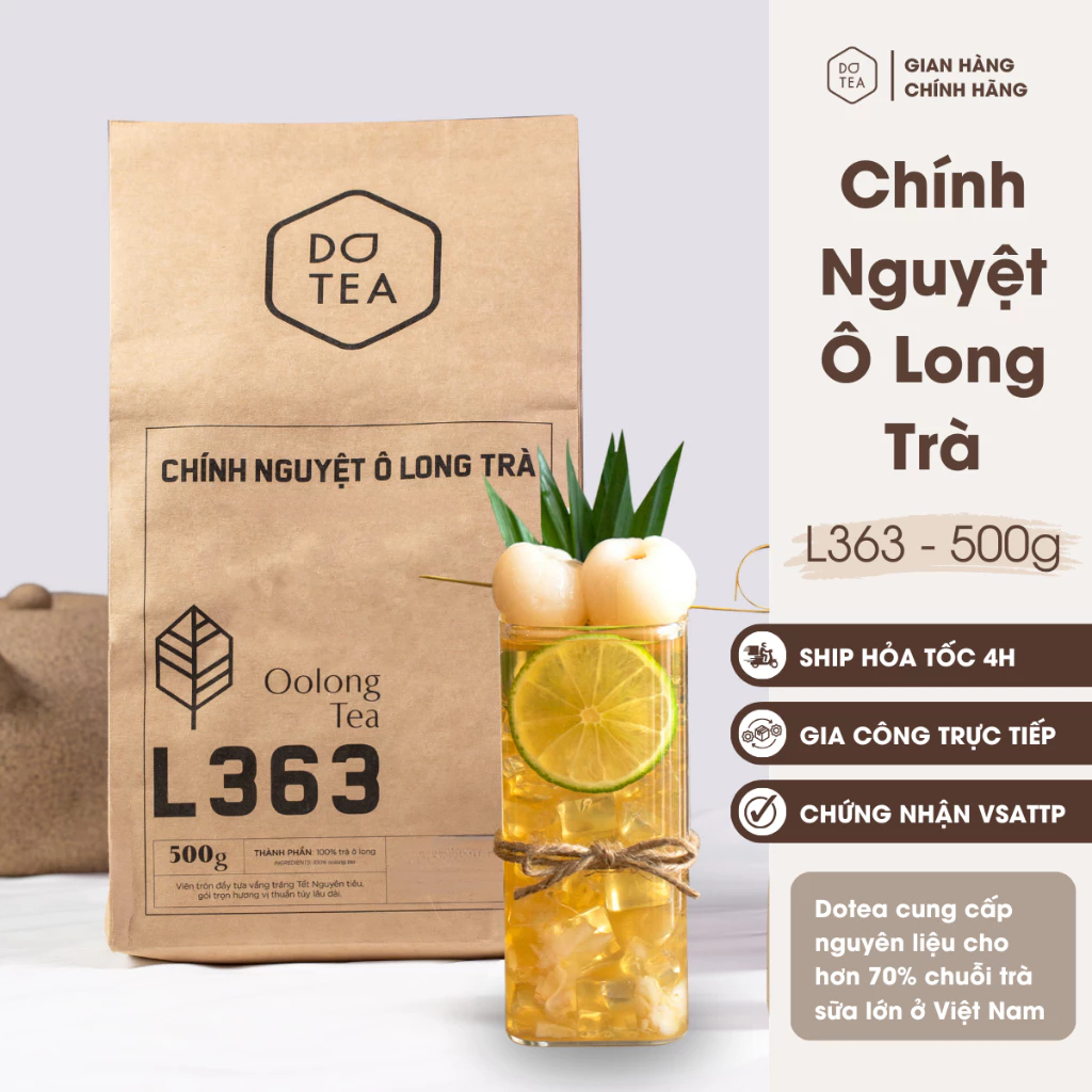 Trà ô long chính nguyệt L363 Dotea gói 500g pha chế trà sữa, trà trái cây sắc nước vàng trong, mùi thơm tinh tế phù hợp pha chế