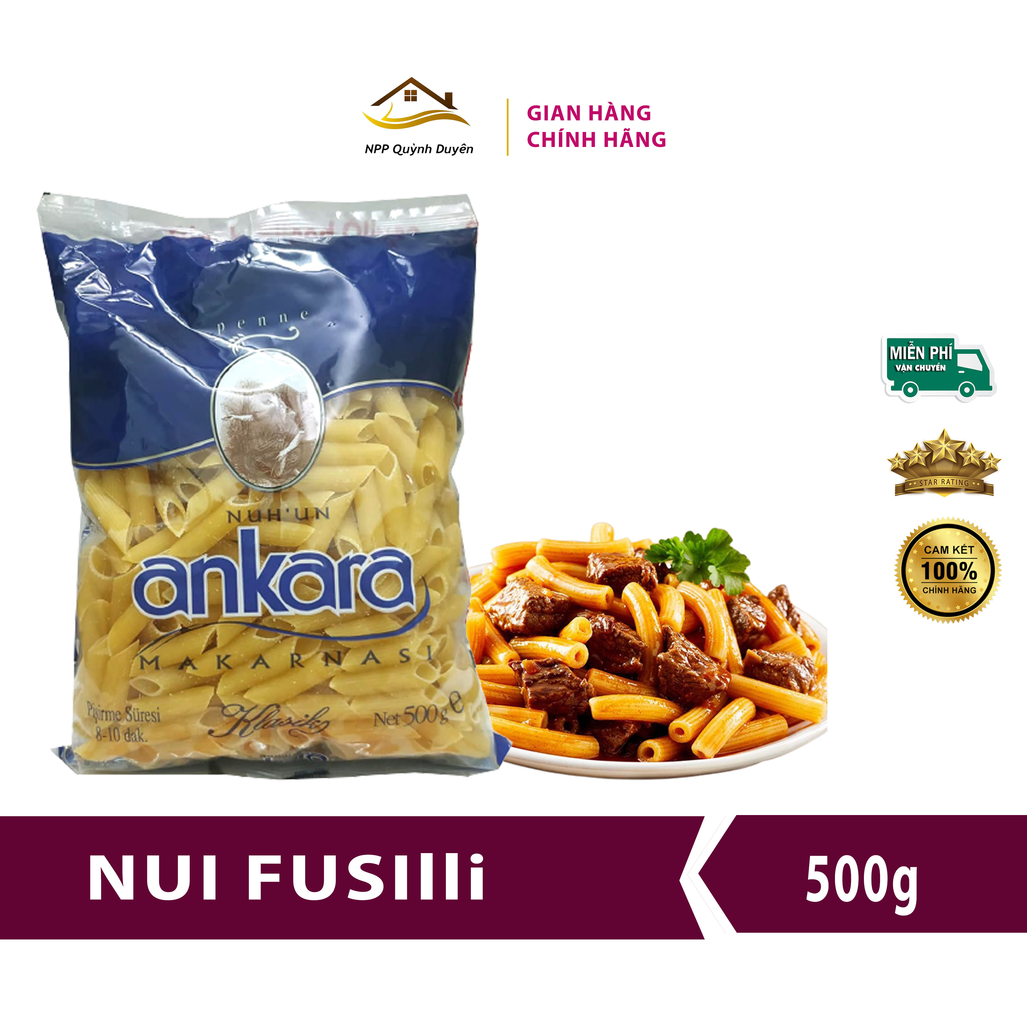 Nui ống penne 500g, nui nhập khẩu thổ nhĩ kì chính hãng