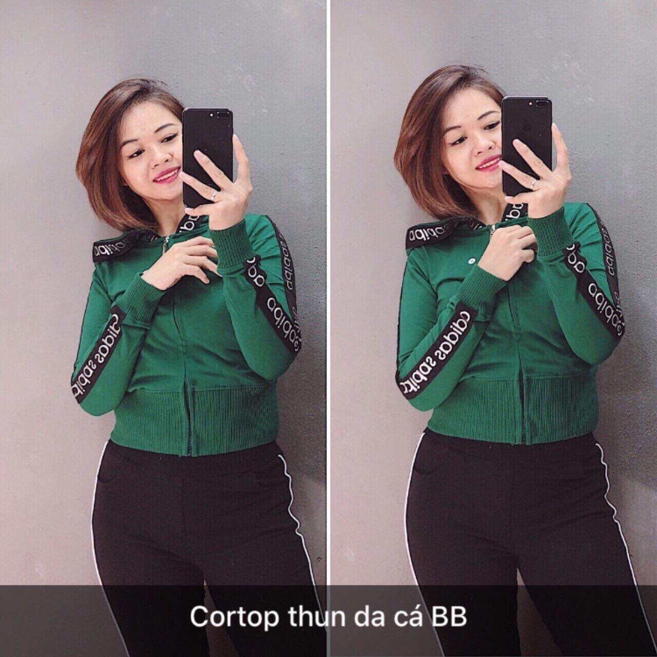 Áo khoác da cá sọc viền a d i d a s fom lửng