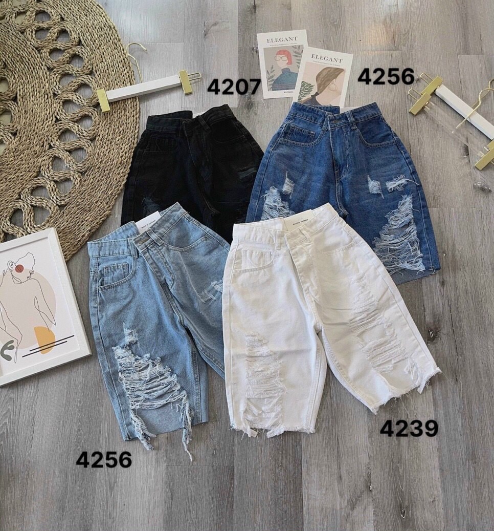 Quần jeans ngố rách mảng