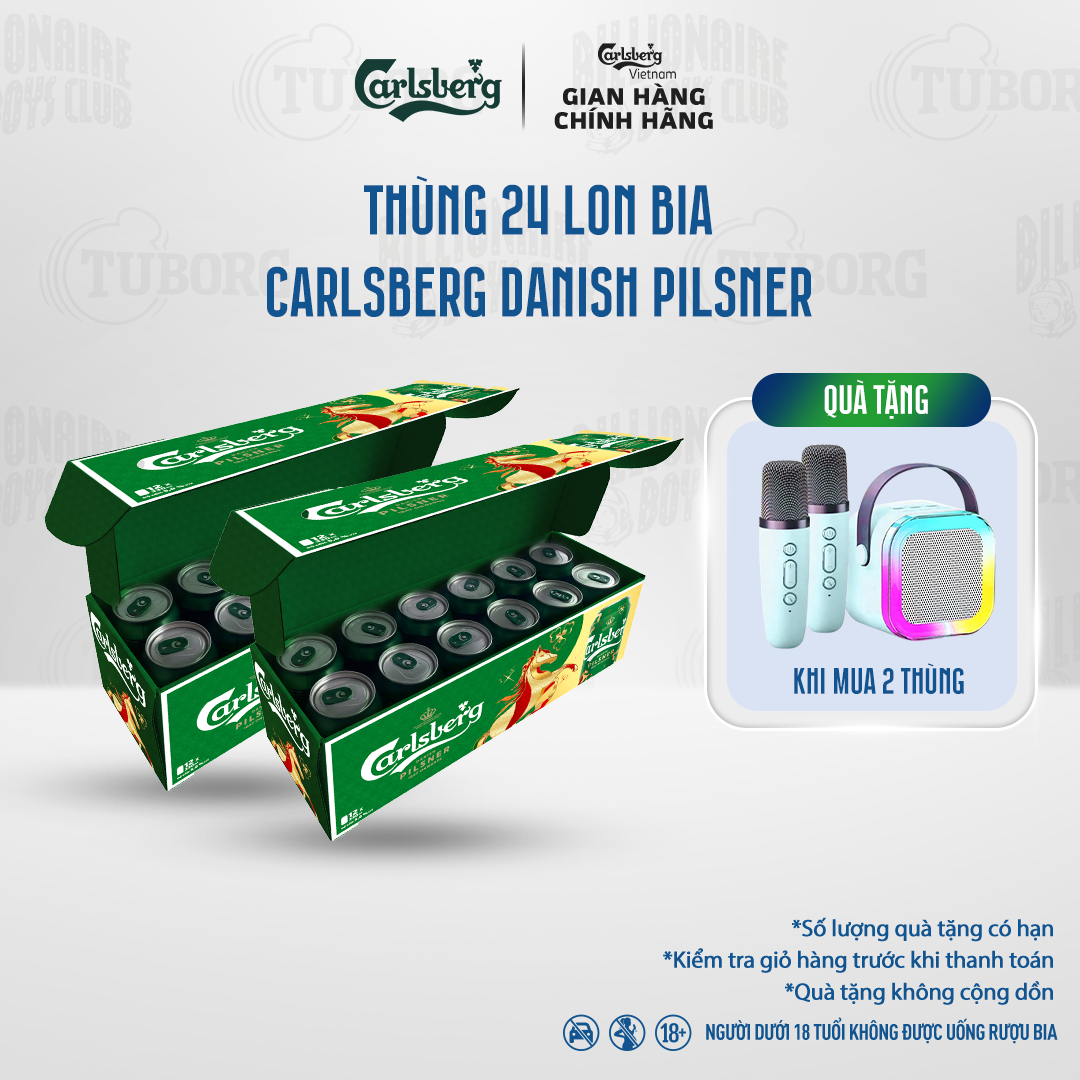  Thùng 12 lon Bia Danish Pilsner Carlsberg  330ml lon  - Độ cồn 5% - Bao Bì Tết 