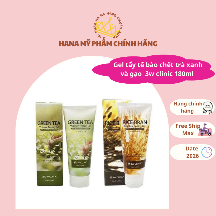 Tẩy tế bào chết da mặt 3W CLINIC GREEN TEA Moisture Peeling Gel 180ml Rice Bran Moisture Peeling Gel 180ml