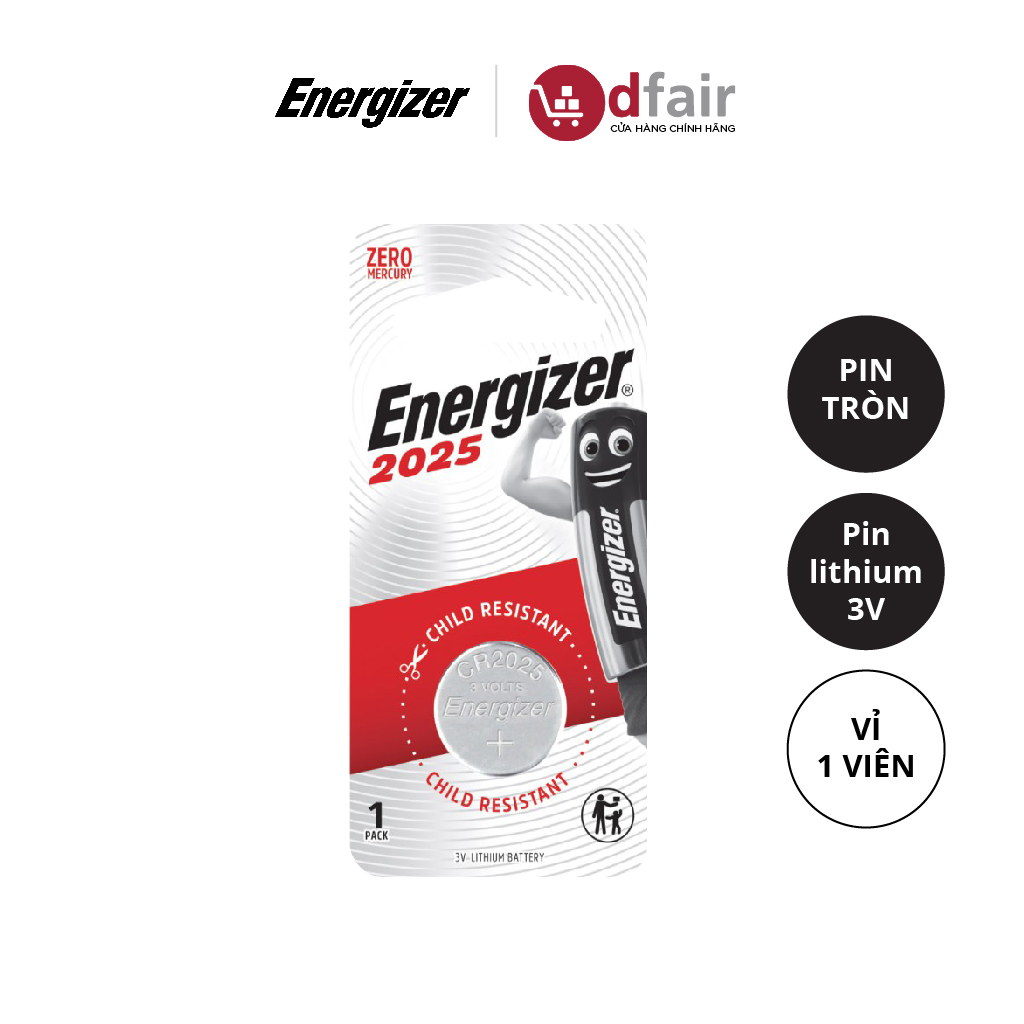 Vỉ 1 viên pin cúc áo energizer lithium e-cr2025 bp1 - 100193510