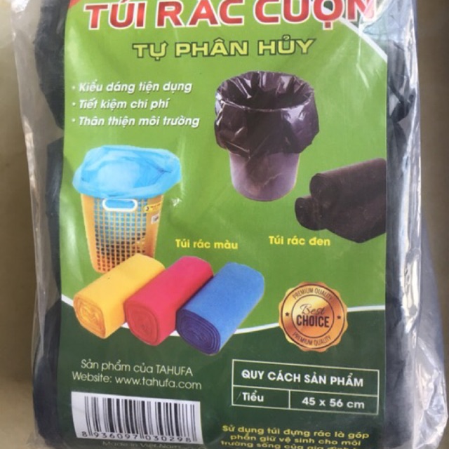 Túi rác đen tự phân hủy Tahufa siêu dày dặn, size trung 55 x 65cm