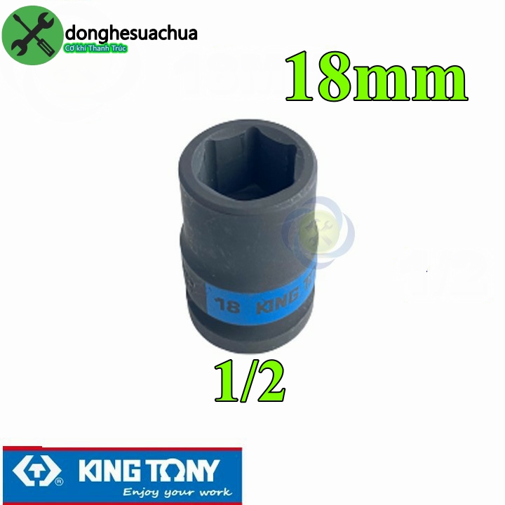 Tuýp 18mm loại 1/2 kingtony 453518m ngắn 6 cạnh màu đen