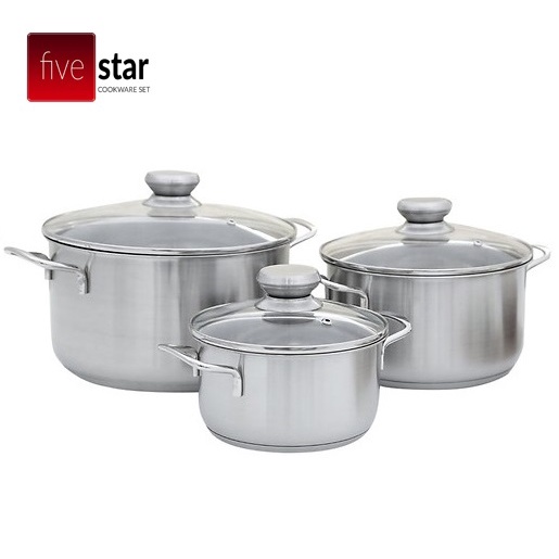 Bộ 3 nồi inox 3 đáy nắp kính fivestar fs06cg