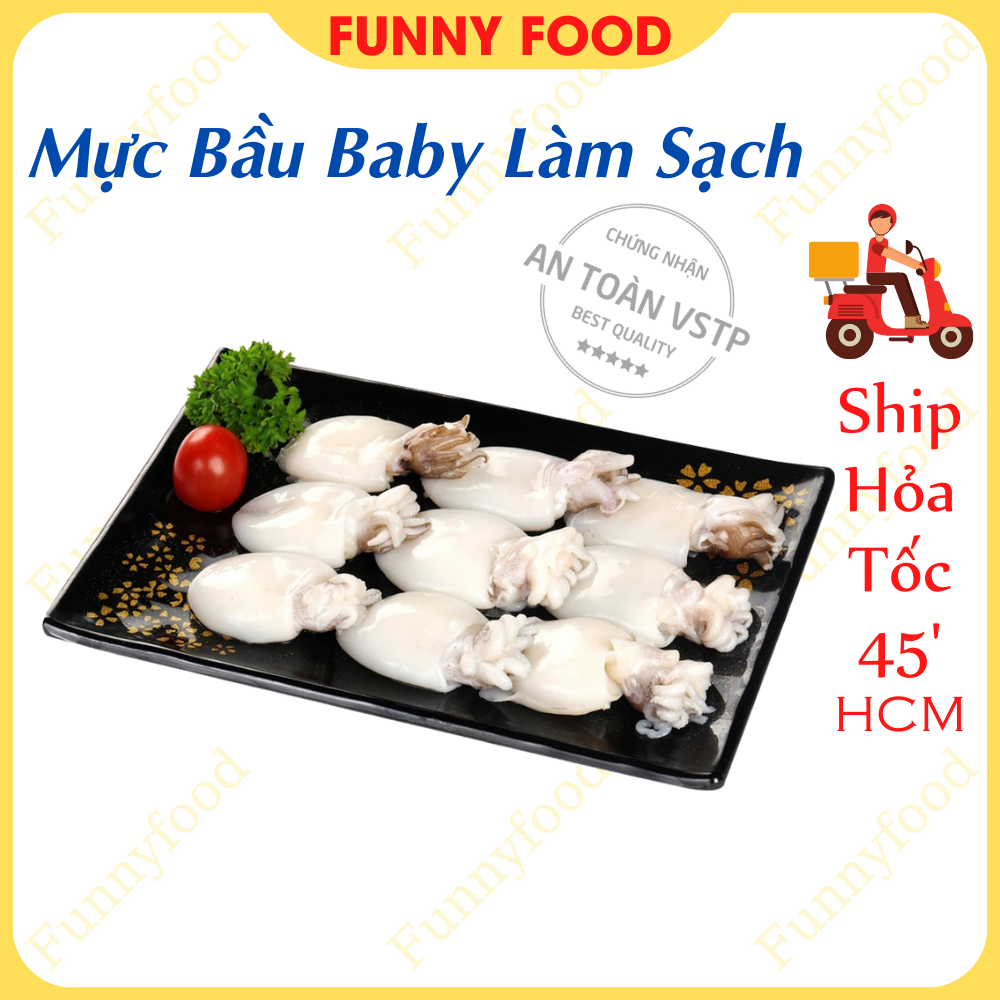 Mực Bầu Baby Làm Sạch – Mực Bầu Tươi Hấp, Nướng, Thả Lẩu – [Ship Hỏa Tốc HCM] – Funnyfood
