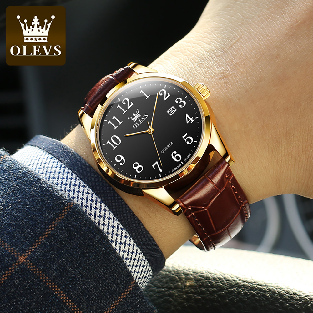 OLEVS Nam Dây Da Chống Nước Cao Cấp 24 Giờ Ngày Quartz Nam Đá Đeo Tay Thể Thao thông minh dành cho nam