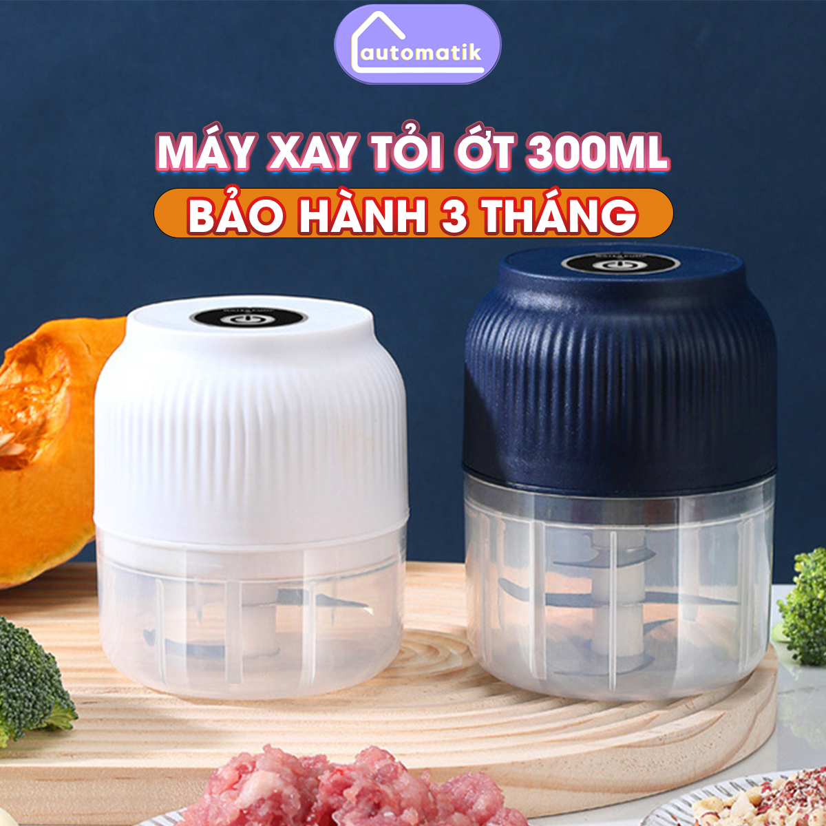 Máy Xay Tỏi Ớt Thịt Cá Ăn Dặm Cho Bé Automatik  Đa Năng Mini Bằng Điện Cầm Tay Sạc Điện Tự Động 300ml