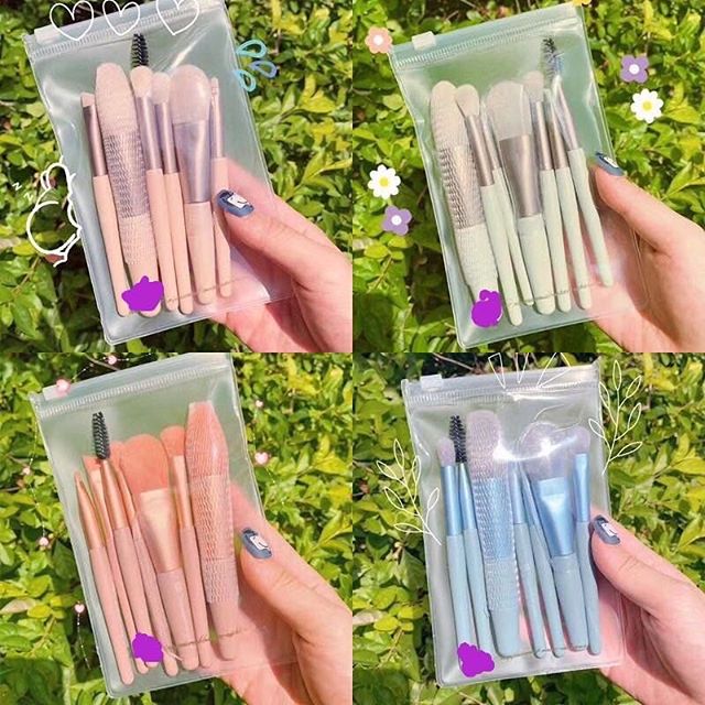 [HCM]Bộ Cọ Trang Điểm 8 Cây Vintage Siêu Cute Trong Túi Zip Hàng nội địa Trung