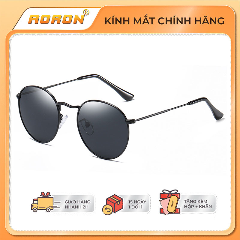 Mắt Kính Thời Trang Nam Nữ Gọng Tròn( Kính Form Nhỏ), Tròng Kính Phân Cực Chống Uv400 Siêu Tốt, Gọng Hợp Kim Cao Cấp - Ak014 - Kính Aoron- Gian Hàng Chính Hãng